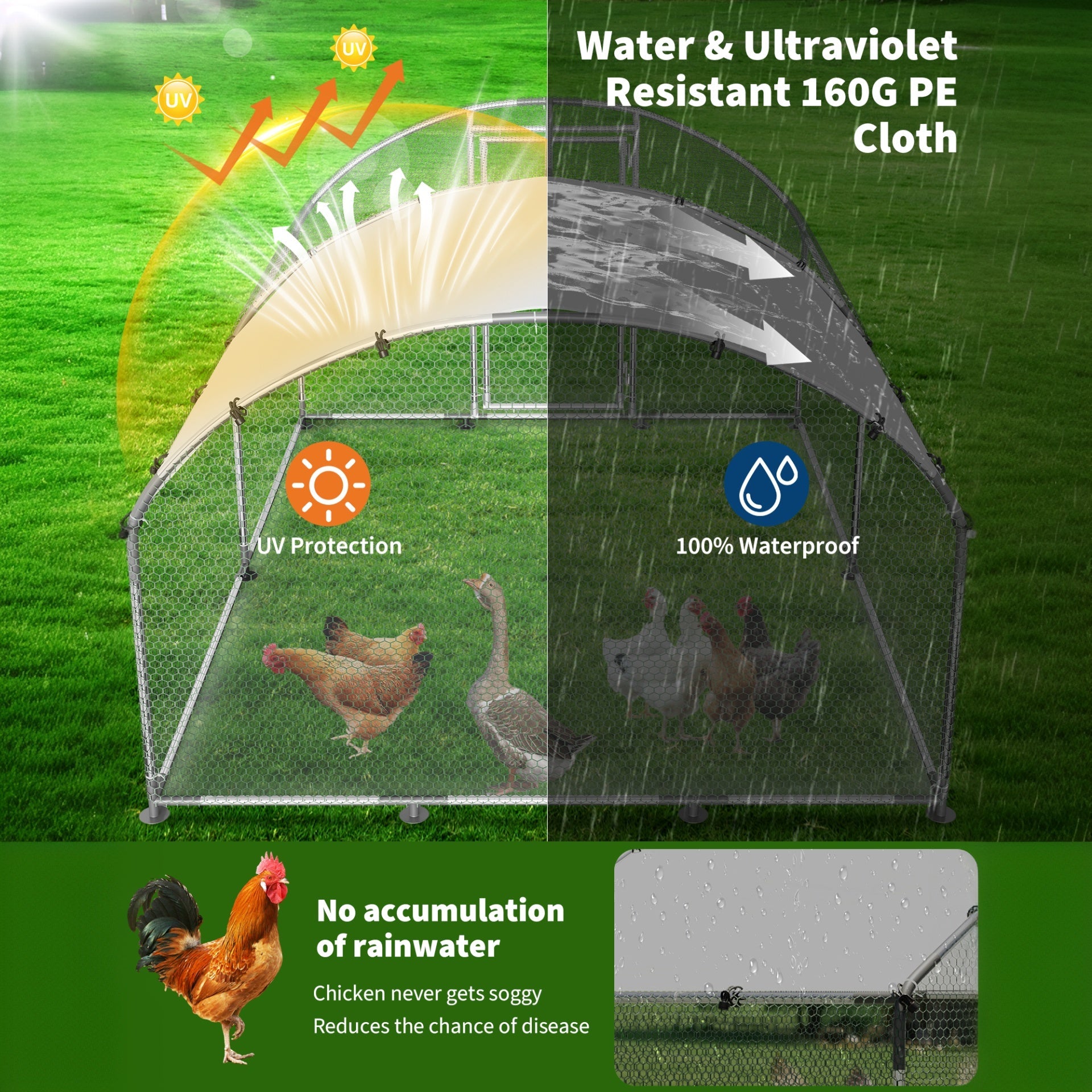 Garvee Upgrade Large Metal Chicken Coop with Feeder Door & Escape-Proof Design, Outdoor Domeroof Walk-in Poultry Cage with Waterproof Anti-UV Cover, Up to 20 Chickens,for Yard or Farm 13x 9.8x6.6FT