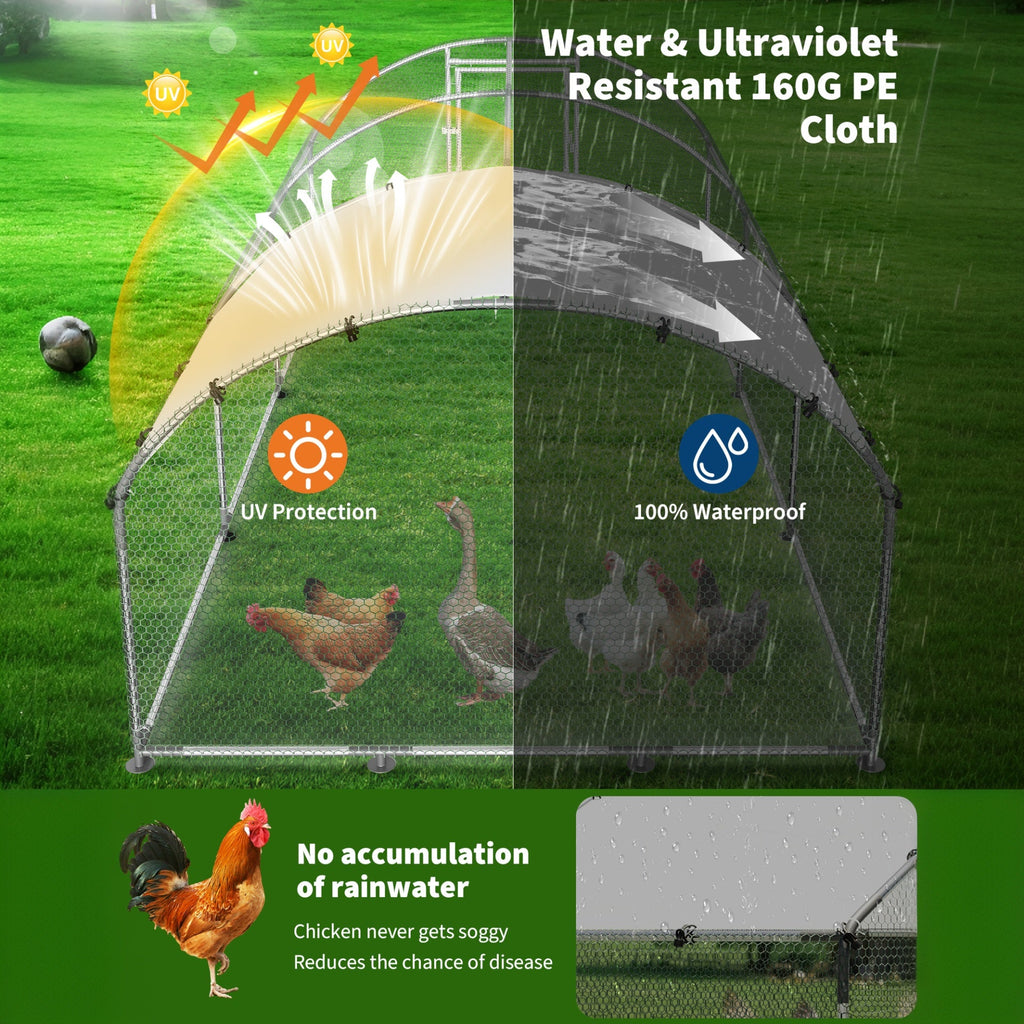 Garvee Upgrade Large Metal Chicken Coop with Feeder Door & Escape-Proof Design, Outdoor Domeroof Walk-in Poultry Hen with Waterproof Anti-UV Cover, Up to 30 Chickens,for Yard or Farm 19.7x 9.8x6.6FT