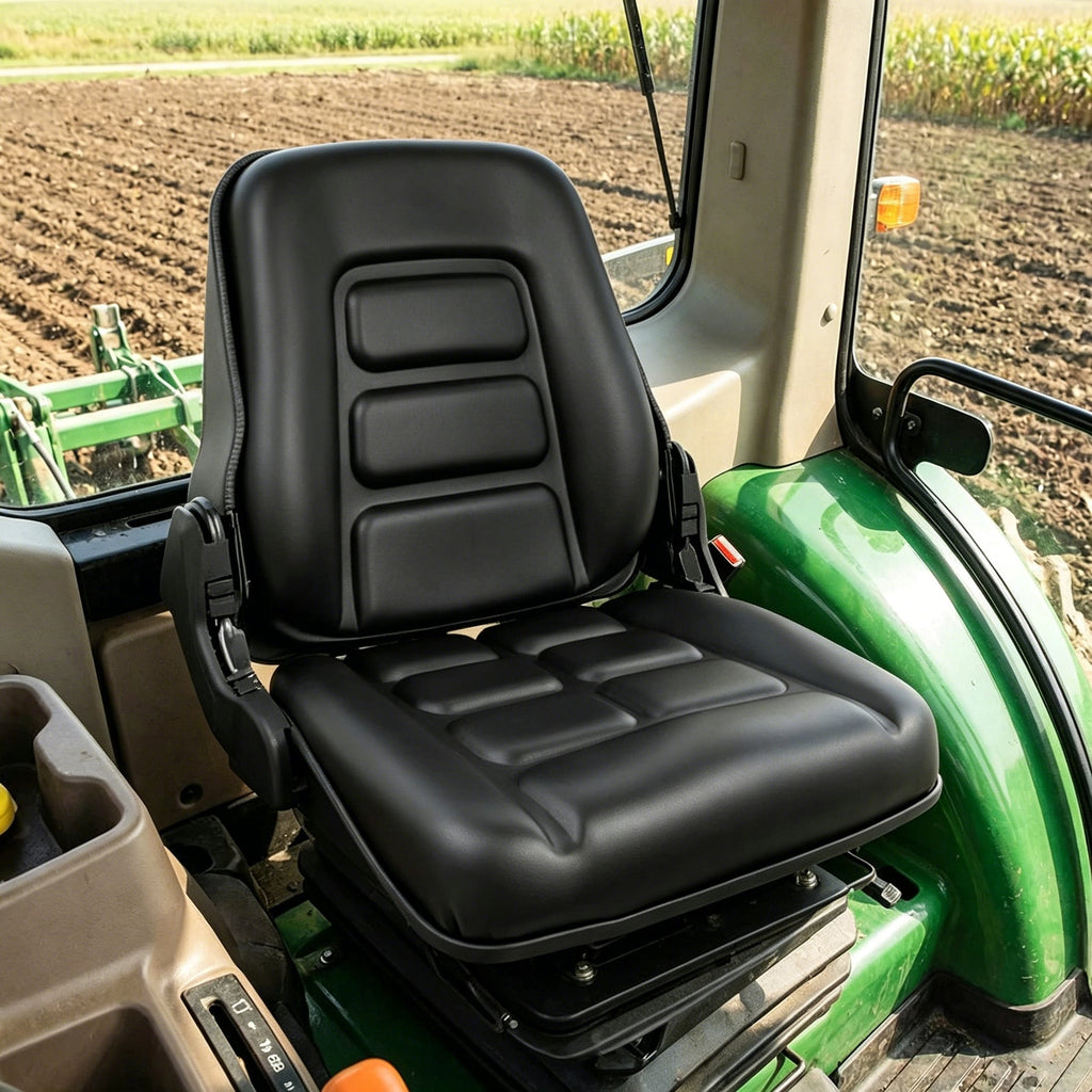 Garvee Adjustable Tractor Seat with 3-Position Recline, Universal Forklift Mower with Suspension, Black Vinyl Replacement Seat for Farm Equipment