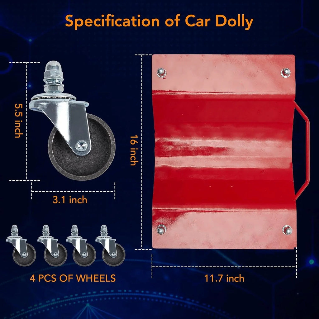 Garvee 4 Items 4 Tire Wheel Dolly Car, Premium Manganese Steel, 6000 Lbs Capacity, Heavy Duty, 360° Rotatable Wheels, Red