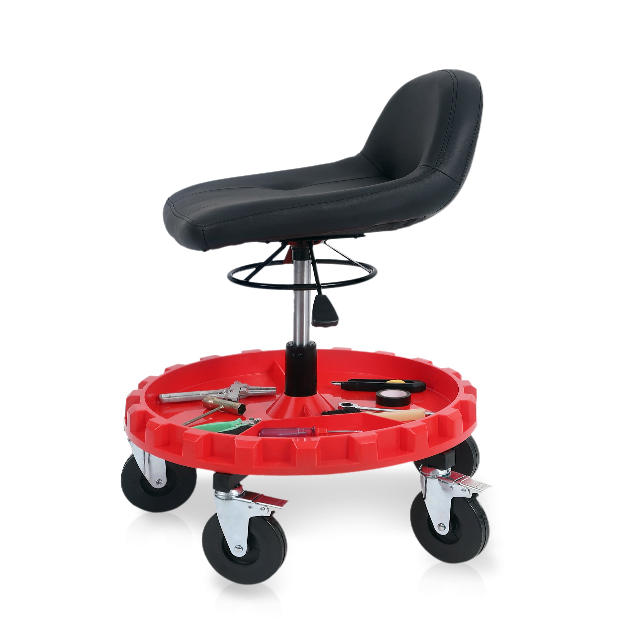 Garvee 300LBS Mobile Rolling Gear Seat With Spinning Gear Tray For Garage And Workshop, Adjustable Height, Black