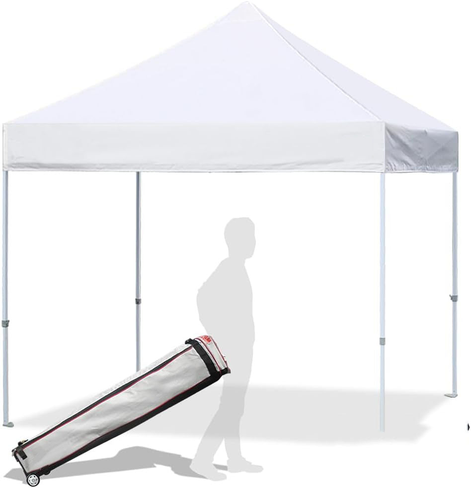 Garvee 10' X 10' Patio Pop Up Canopy Tent, Commercial Instant Canopy with Roller Bag and PU Coating Waterproof Fabric, All Season Heavy Duty Sun Shelter for Events, Parties, Camping, White
