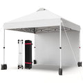 Garvee 10'x10' Pop-Up Canopy Tent Portable Instant Commercial Tent with 1 Sidewall, Vented Top, Roller Bag, Sandbags, Ropes & Tent Stakes, White