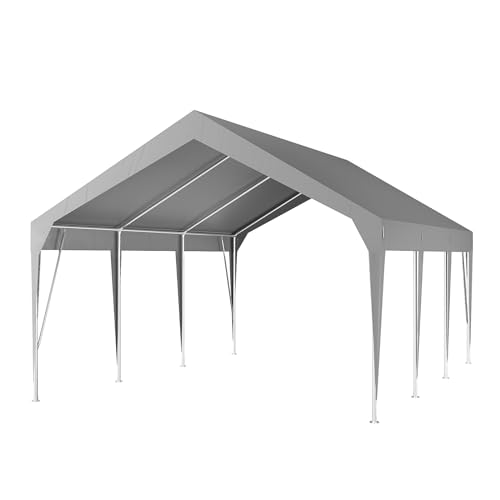 Garvee 10' X 20' Heavy Duty Carport, Portable Garage with Waterproof UV Protected Car Canopy for Cars, Boats, Storage, Grey