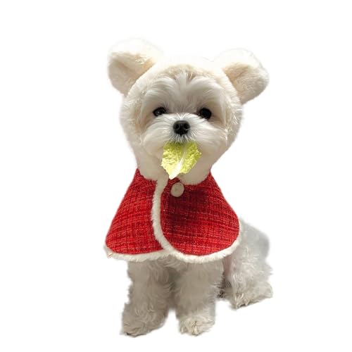 Garvee Pet Dogs Christmas Hood Cape Winter Warm Cloak with Plush Ears Dog Clothes Accessories Pet Clothes for Small Medium Dogs Christmas-Plush Cape one Size
