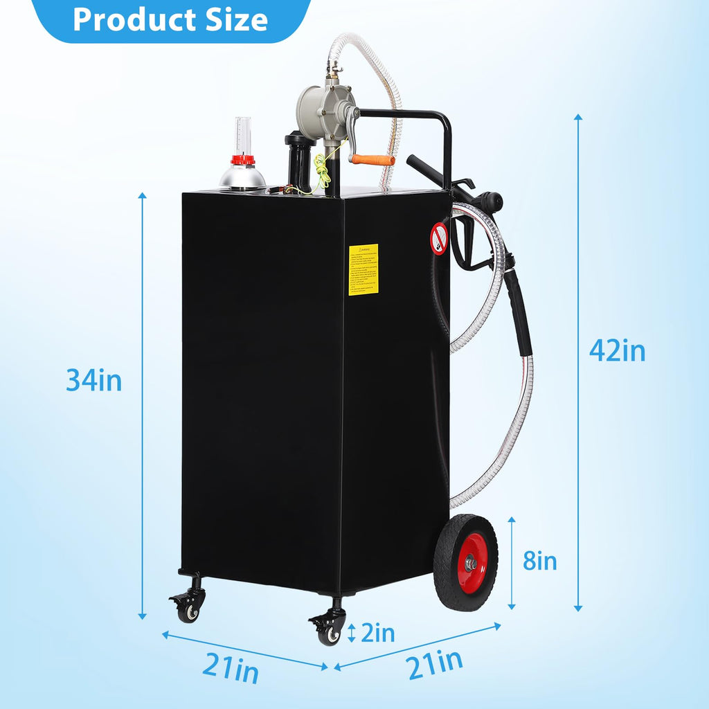 Garvee 30 Gallon Stainless Steel Portable Fuel Caddy, Manual Pump & 4 Wheels