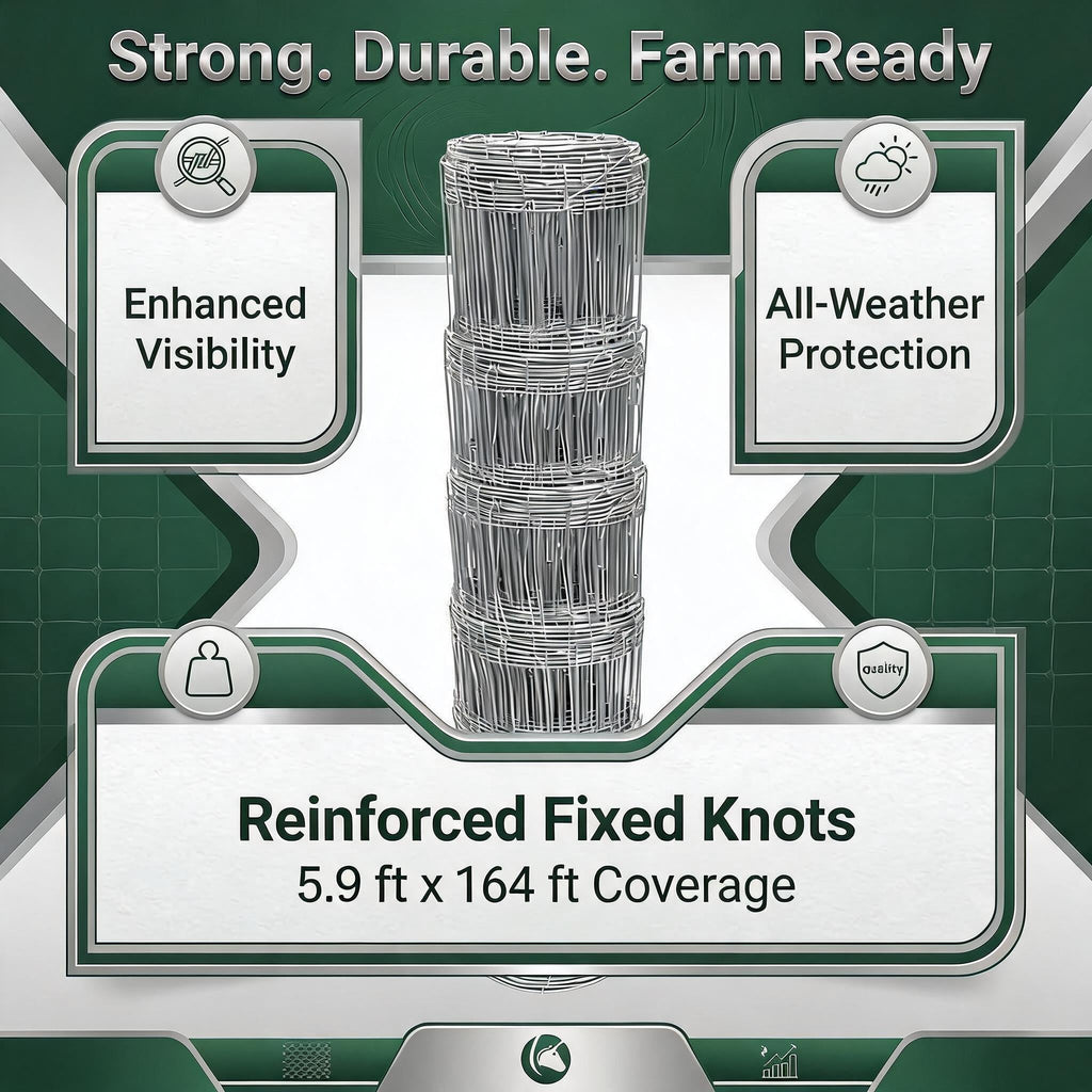 Garvee 5.9ft x 164ft Galvanized Cattle Fence, Fixed Knot Livestock Wire Fence, Heavy Duty Field Fence for Cattle Sheep Pig Deer, Rust Resistant Farm Fence for Pasture Garden