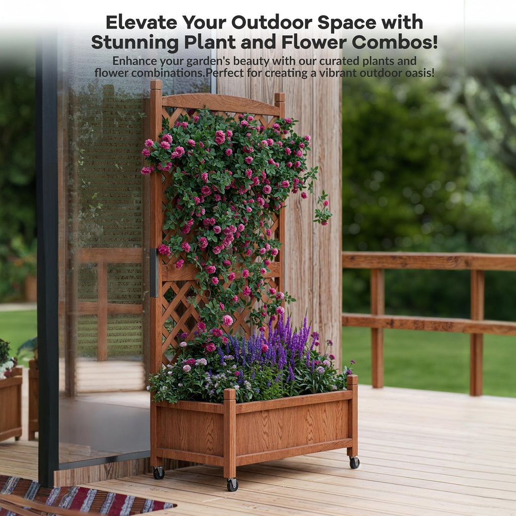 Garvee 2-Pack 29.5" × 13" × 60" Raised Garden Bed with Trellis, Wood Planter Box with Wheels & Drainage Holes
