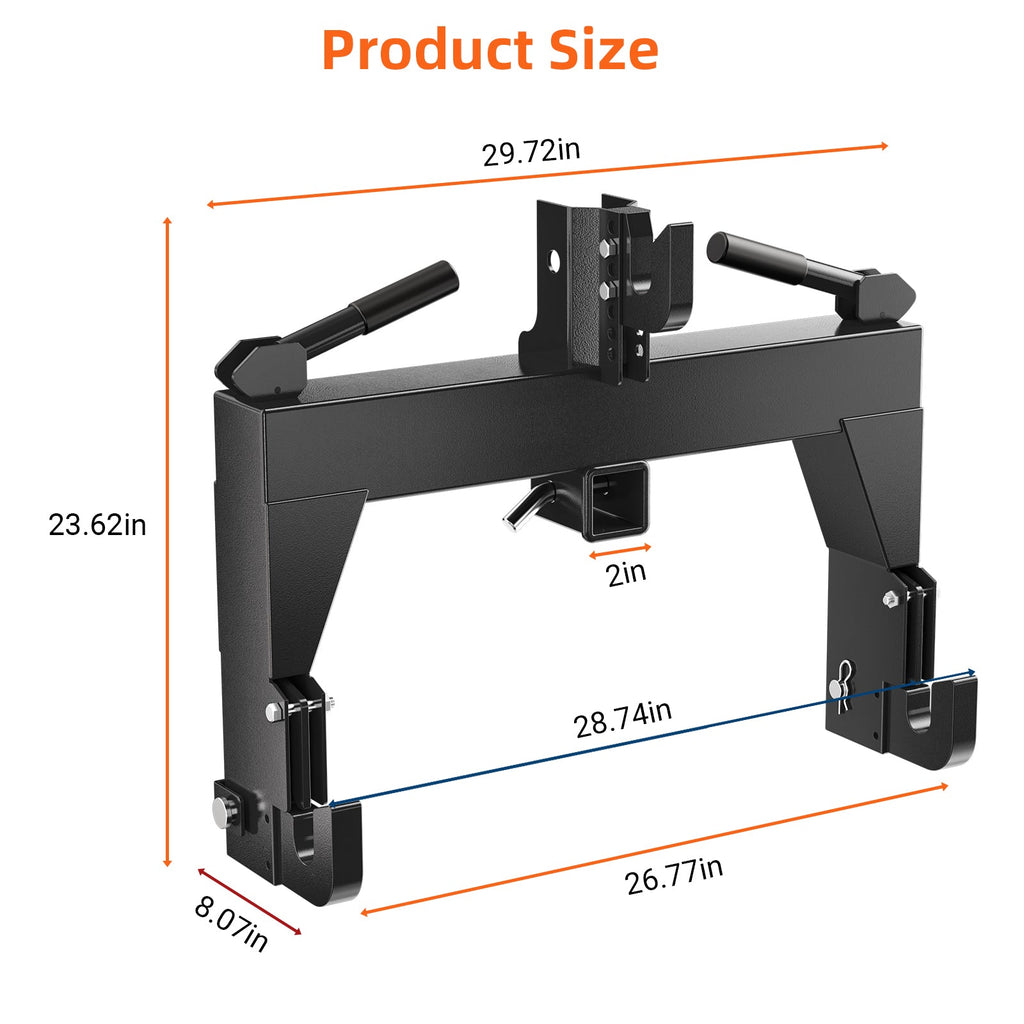 Garvee 3 Point Quick Hitch for Category 0 & 1 Tractors, 3000 LBS Lift, Heavy-Duty Steel, Easy Install, Dual Receivers, Black, Farm Use