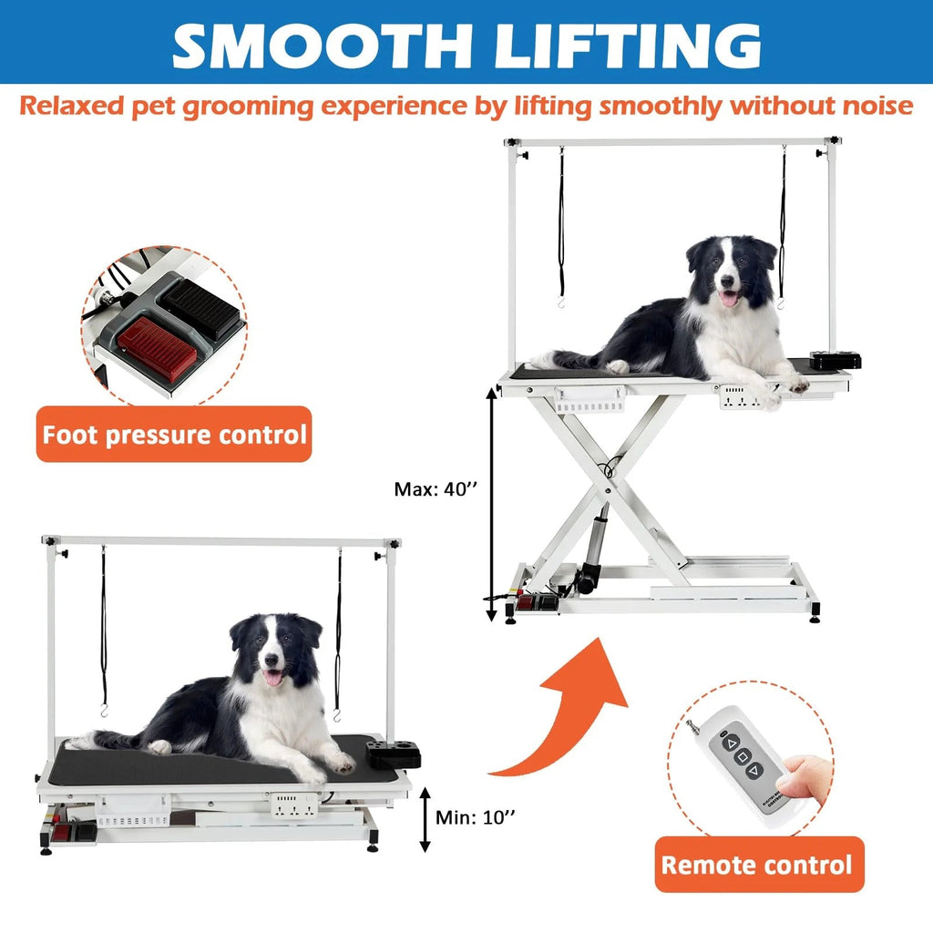 Garvee 50 Inch Electric Dog Grooming Table, Heavy Duty, Height Adjustable Pet Grooming Table with Socket w/Leveling Wheels, Grooming Arm, Anti Slip Tabletop & Tool Organizer, for All Pets