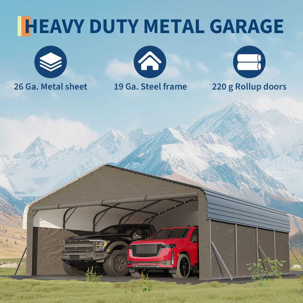 Garvee 20' x 20' x 10' Enclosed Metal Carport, Heavy-Duty Steel Garage Shelter for 2 Cars, Trucks, Boats & Tractors, Gray