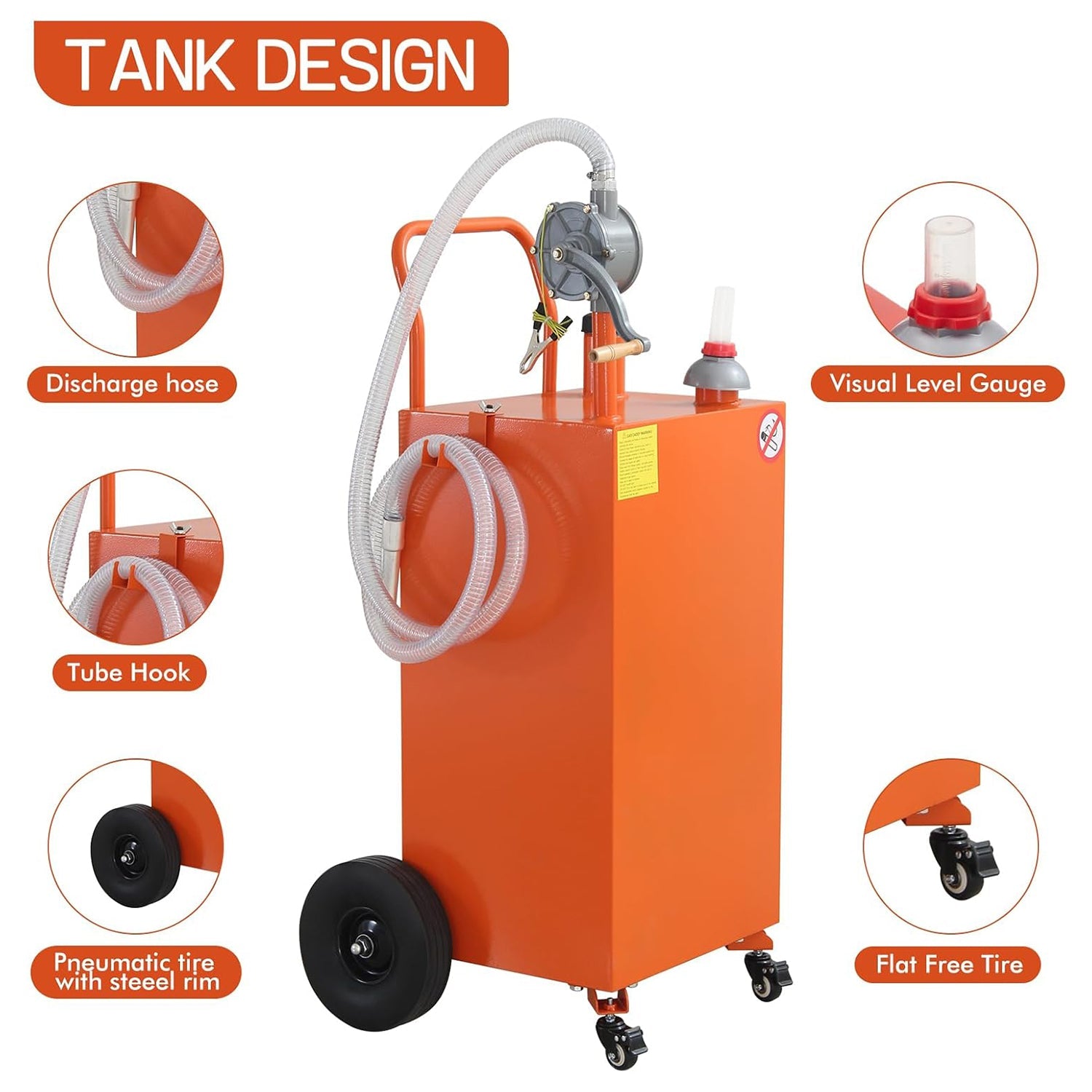 Garvee 30 Gallon Gas Caddy, Portable Fuel Transfer Storage Tank with 4 Wheels and 2-Way Rotary Pump, Large Diesel Kerosene Can Container for Cars Boat ATV Motorcycle Lawnmower, Orange