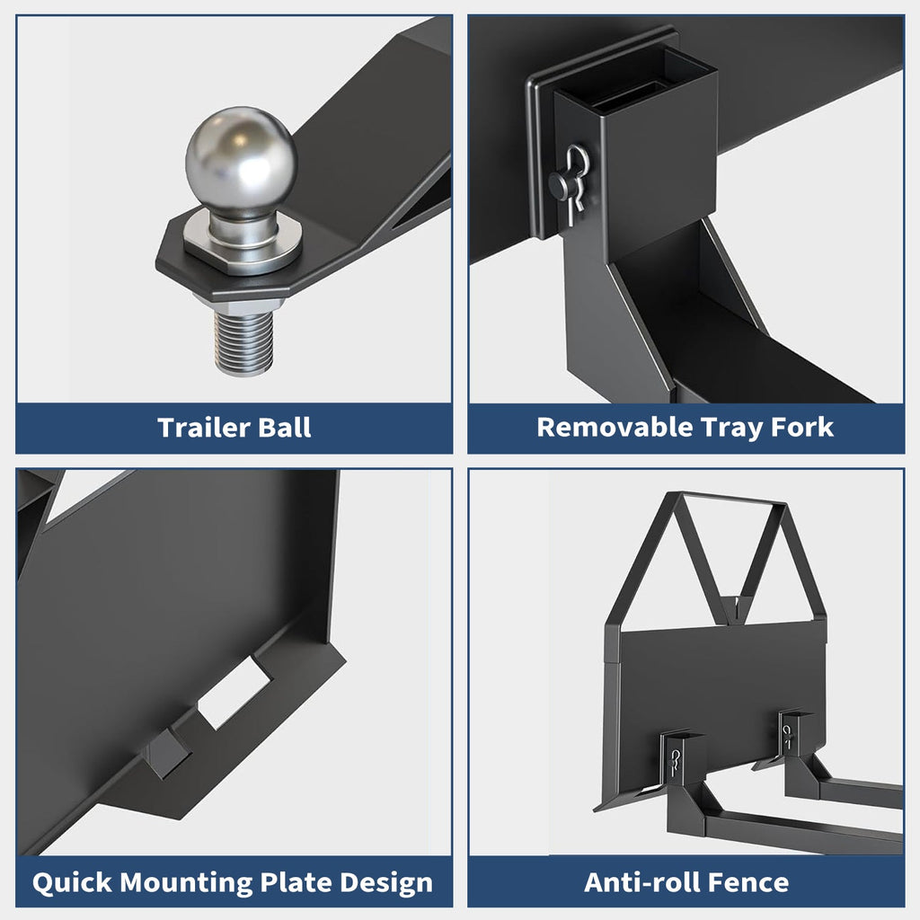 Garvee 2600 LBS Heavy Duty Pallet Forks Q235 Steel, Trailer Hitch Ball, Solid Welds, ATV & Tractor Compatible, Farm & Warehouse Use