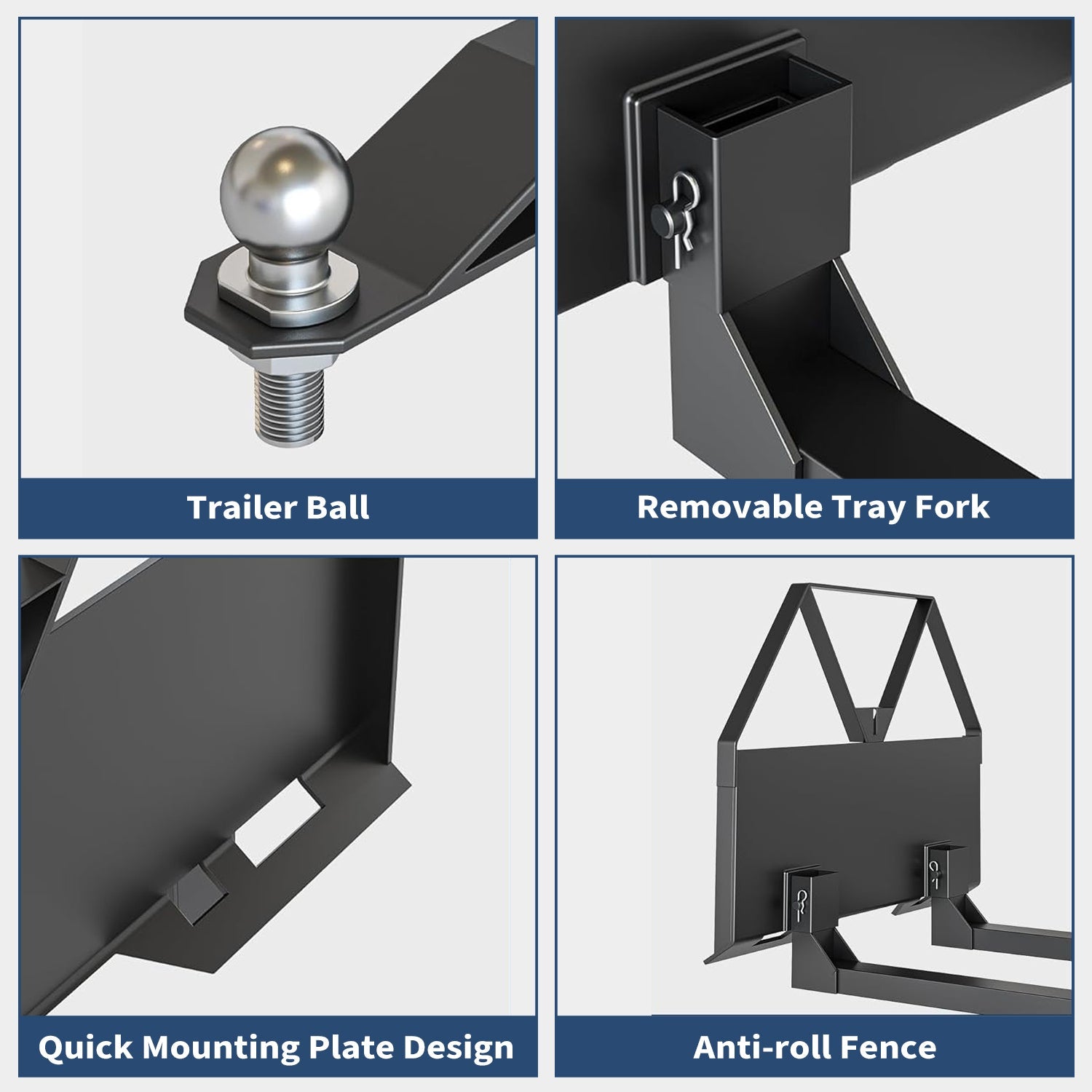 Garvee 2600 LBS Heavy Duty Pallet Forks Q235 Steel, Trailer Hitch Ball, Solid Welds, ATV & Tractor Compatible, Farm & Warehouse Use