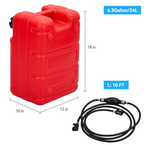 Garvee Marine Fuel Tank, 6.3 Gallon Outboard Marine Portable Fuel Tank with Fuel Line, I-Shaped Handle, Easy to Carry