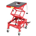 Garvee Hydraulic Motorcycle Lift Jack, 350LBS Capacity Scissor Lift Jack, Portable Motorcycle Lift Table with 4 Wheels, Foot-Operated Hoist Stand for Motorcycle, ATV Dirt Bike, Red