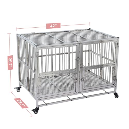 Garvee 42 Inch Full Stainless Steel Dog Crate with Wheels & Double Door