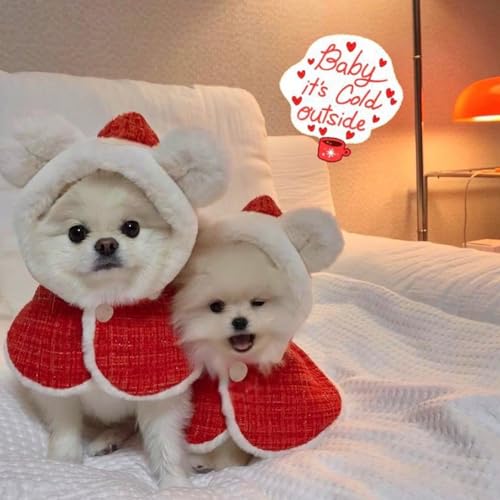 Garvee Pet Dogs Christmas Hood Cape Winter Warm Cloak with Plush Ears Dog Clothes Accessories Pet Clothes for Small Medium Dogs Christmas-Plush Cape one Size