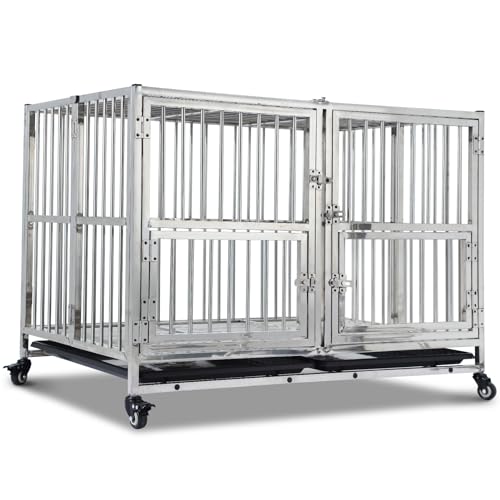 Garvee 42 Inch Full Stainless Steel Dog Crate with Wheels & Double Door