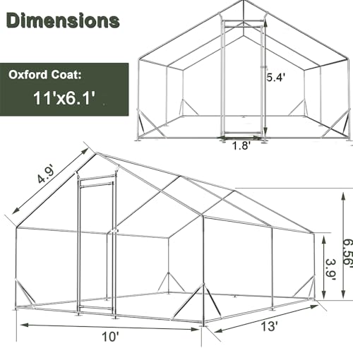 Garvee Chicken Coop Large Metal Chicken House,Walk-in Poultry Cage Chicken Run Pen Dog Kennel Duck House with Waterproof and Anti-Ultraviolet Cover (L(10' L x 13 W x 6.56' H))