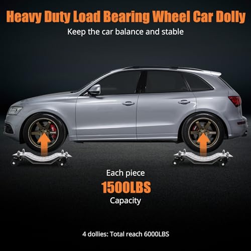 Garvee Wheel Dolly, 6000 lbs/2722 kg Car Dollies, Wheel Dolly Car Tire Stake Set of 4 Piece, Heavy-duty Car Tire Dolly Moving Cars, Trucks, Trailers, Motorcycles, and Boats, Silver