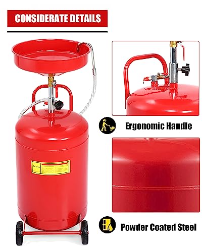 Garvee 25 Gal Air-Operated Oil Drain Tank with Wheel, Red for Cars
