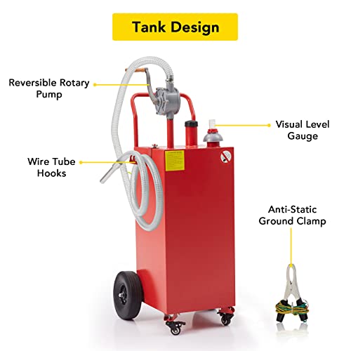 Garvee 30 Gal Portable Gas Caddy with Pump for Gasoline & Diesel