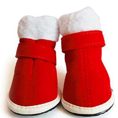 Garvee 4Pcs/Set pet Shoes for Dogs, Christmas Winter Warm Red Nonslip Magic Sticker Boots Shoes for Dog red 3.8CM*2.8CM