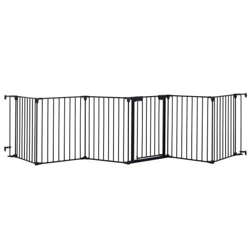 Garvee 150" Extra Wide Dog Gate for House with Child Proof Double Locking System, Adjustable Metal Fireplace Fence Door, Baby Gate for Stairs Doorways