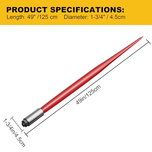 Garvee 49" Hay Spear Attachment, 3000 Lbs Capacity Bale Spear with 2 Pcs 17" Stabilizer Spears, Heavy Duty Quick Attach Skid Steer Bale Hay Spike with Sleeve for Tractor Bucket