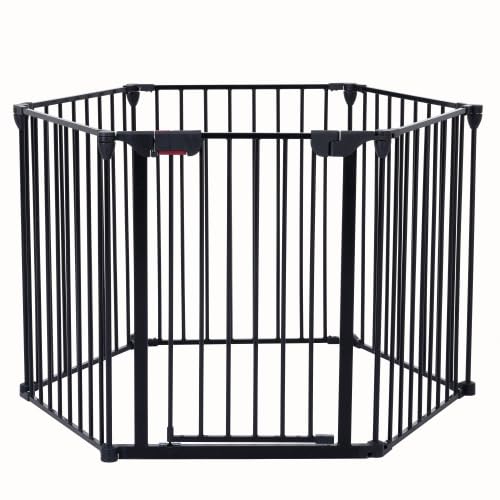Garvee 150" Extra Wide Dog Gate for House with Child Proof Double Locking System, Adjustable Metal Fireplace Fence Door, Baby Gate for Stairs Doorways