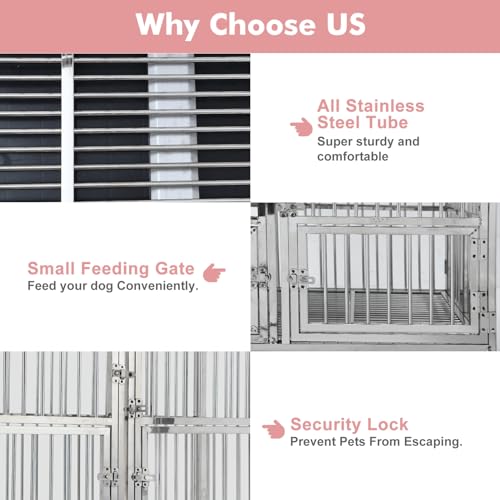 Garvee 42 Inch Full Stainless Steel Dog Crate with Wheels & Double Door