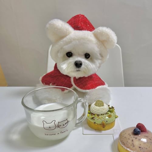 Garvee Pet Dogs Christmas Hood Cape Winter Warm Cloak with Plush Ears Dog Clothes Accessories Pet Clothes for Small Medium Dogs Christmas-Plush Cape one Size