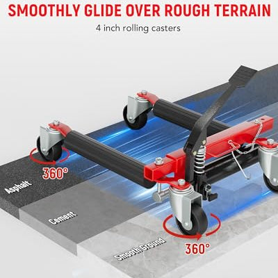 Garvee Car Dolly Set of 2, 3000 LBS Capacity Hydraulic Car Wheel Dolly Jack, Heavy Duty Vehicle Positioning Dolly with Foot Pedal for Tire Auto Repair Moving, Red