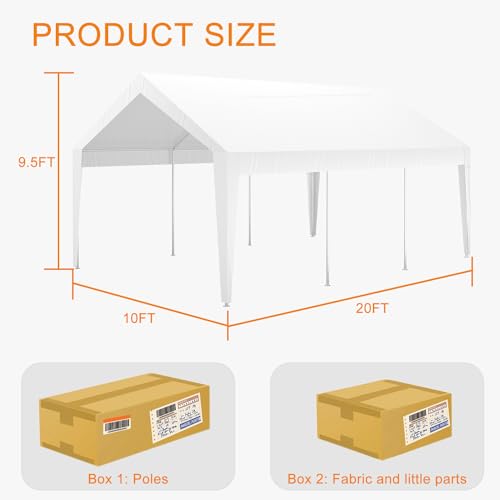 Garvee 10' X 20' Extra Large Heavy Duty Carport, Portable Garage Shelter with 8 Legs, Garage Tent for Car, Truck, SUV, Car Canopy, White