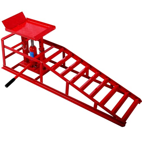 Garvee 2PCS Auto Car Truck Service Ramps Lifts,12000lbs(5T) Garage Car Lift Hydraulic Ramps,Portable Car Ramps for Oil Changes High Lift,Lift Repair Frame Lift Height Adjust 9.8"-15" (Red)