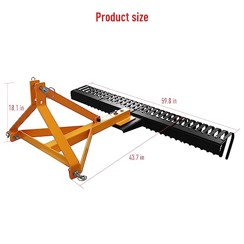 Garvee 5 FT Heavy Duty Landscape Rake, 3 Point, Tow-Behind