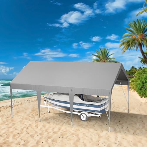 Garvee 10' X 20' Heavy Duty Carport, Portable Garage with Waterproof UV Protected Car Canopy for Cars, Boats, Storage, Grey