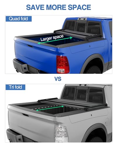 Garvee Soft Quad Fold Truck Bed Tonneau Cover Compatible with 2002-2023 Dodge Ram 1500, 2003-2023 Dodge Ram 2500 3500, 6.4 ft Bed