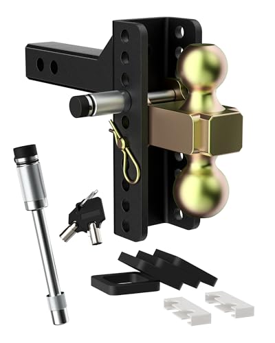 Garvee Adjustable Trailer Hitch Anti-Theft 7" Drop Hitch Ball Mount for 2 Inch Receiver, 2" and 2-5/16" Dual Balls, Keyed Double-Locked Pins Tow Hitch, 18500 LBS Towing Capacity Black
