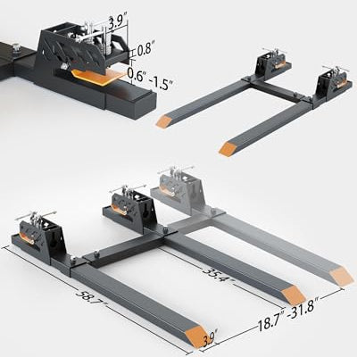 Garvee 4000 LBS 60" Heavy Duty Clamp-on Pallet Forks, Twin Screw Design, Yellow Tongue, Tractor Attachment w/ Adjustable Stabilizer Bar (18.7"-31.8") for Tractor Bucket Loader Skid Steer