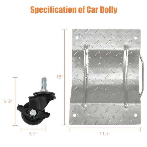 Garvee Wheel Dolly, 6000 lbs/2722 kg Car Dollies, Wheel Dolly Car Tire Stake Set of 4 Piece, Heavy-duty Car Tire Dolly Moving Cars, Trucks, Trailers, Motorcycles, and Boats, Silver
