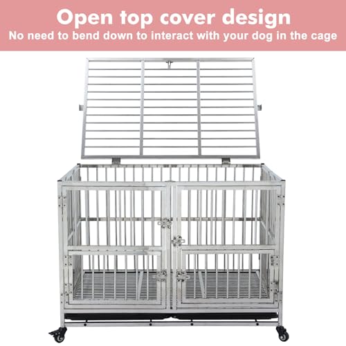Garvee 42 Inch Full Stainless Steel Dog Crate with Wheels & Double Door