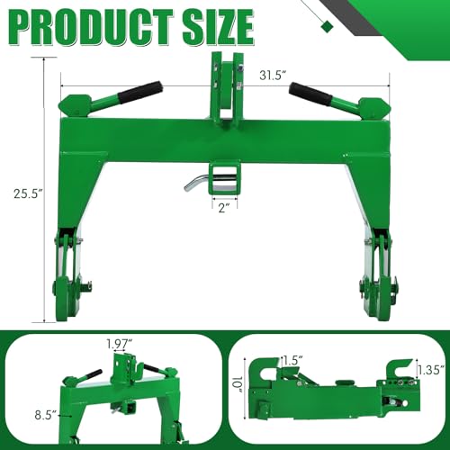 Garvee 3-Point Quick Attach Hitch, 2 Inch Receiver & 5 Bolts Adjust - Green