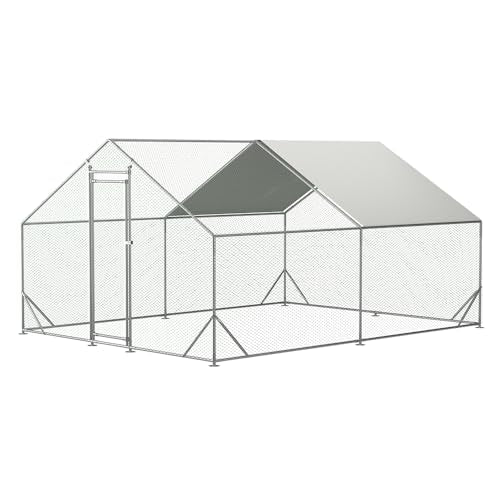 Garvee Chicken Coop Large Metal Chicken House,Walk-in Poultry Cage Chicken Run Pen Dog Kennel Duck House with Waterproof and Anti-Ultraviolet Cover (L(10' L x 13 W x 6.56' H))
