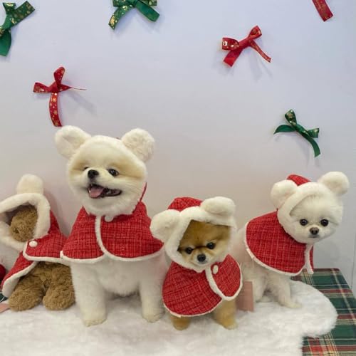 Garvee Pet Dogs Christmas Hood Cape Winter Warm Cloak with Plush Ears Dog Clothes Accessories Pet Clothes for Small Medium Dogs Christmas-Plush Cape one Size