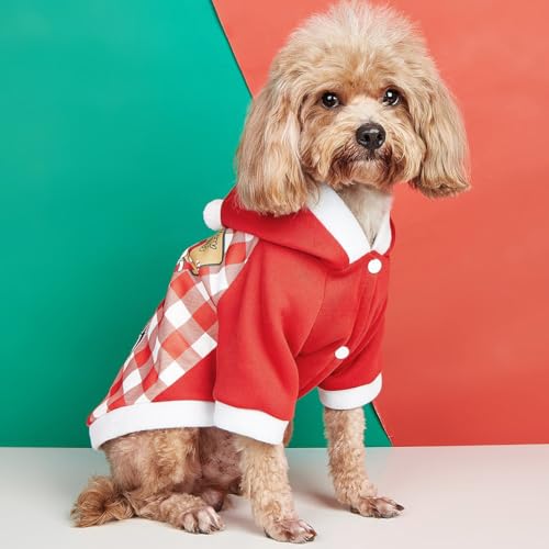 Garvee Dog Christmas Plaid Sweatshirt Hoodie 4 Snowman Pattern Pet Winter Clothes for Small Medium Large Dogs Red Snowman Hooded Sweatshirt S