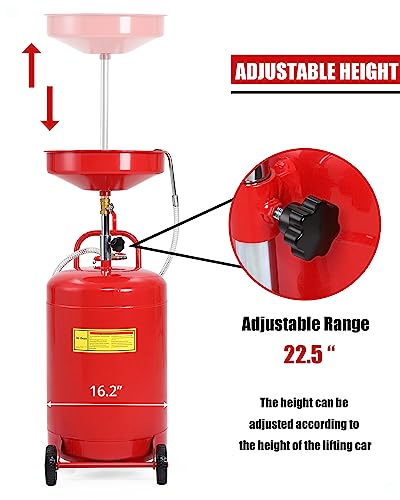 Garvee 25 Gal Air-Operated Oil Drain Tank with Wheel, Red for Cars