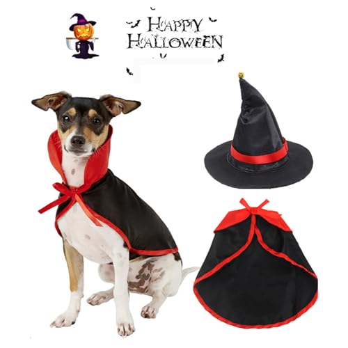 Garvee Halloween Costume Cat Cloak with Devil Horn Hat Funny Witch Cape Cute Cat Dog Clothes for Halloween Cosplay Party Suit L