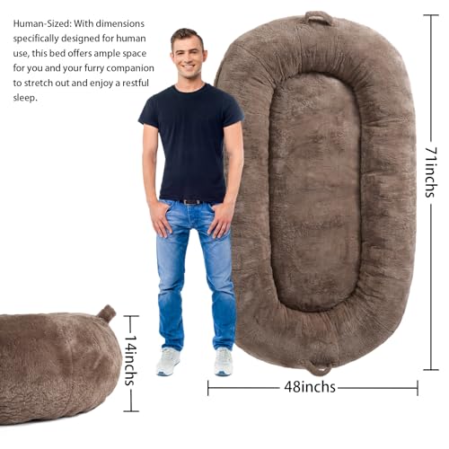 Garvee Giant Dog Bed for People, Washable & Plush Human Sized Dog Bed for Men and Women, Large Dog Bed Suitable for Adults, Anti-Slip Bean Bag for Large Dogs, Human-Sized Bed, 71"x43.3"x10"
